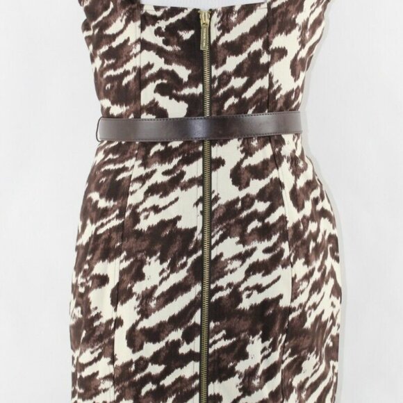 Michael Kors $150 6 Brown Ivory Belt Cut Out Zip Cotton Blend Dress - Picture 3 of 10